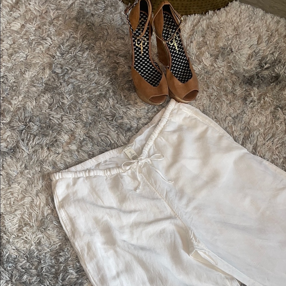 H&M White Wide-Leg Linen Blend Pants ☀️